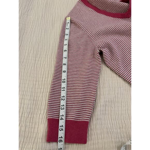 LANDS END Cotton Sweater L Pink/white Striped V-neck Pullover Sz M 10-12 - Picture 8 of 8